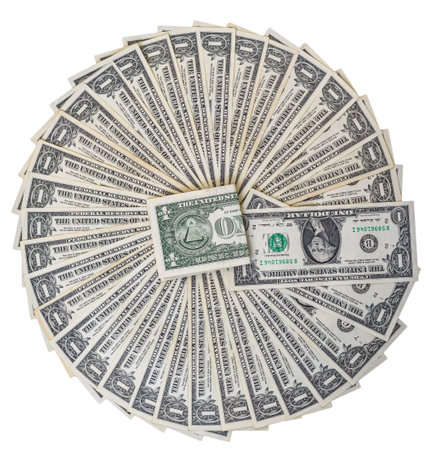 Dollars in circle isolated on white background. One hundred dollar bills.の写真素材