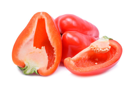 Red bell pepper isolated on white background. Clipping path included.の写真素材