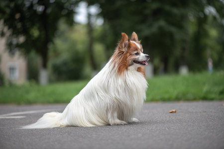 Portrait of a beautiful purebred dog in a summer park.