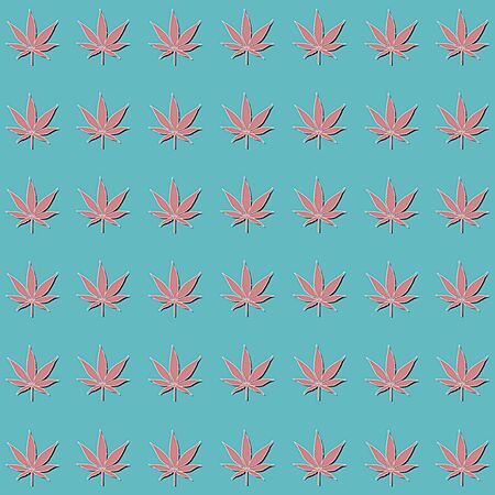 pink cannabis leaves isolated on blue background Growing medical marijuana cbd patternの写真素材