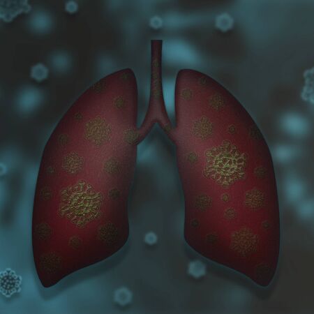 lungs icon covid 19 sign lungs with virus icon COVID-19 SARS-CoV-2 coronavirus 3d illustrationの写真素材