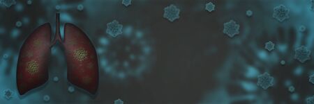 lungs icon covid 19 sign lungs with virus icon COVID-19 SARS-CoV-2 coronavirus 3d bannerの写真素材