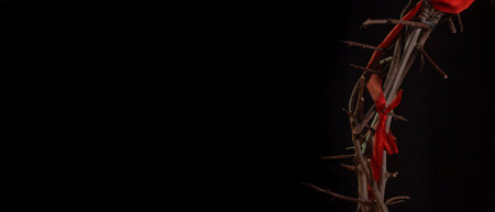 Crown of Thorns Red ribbon on black background