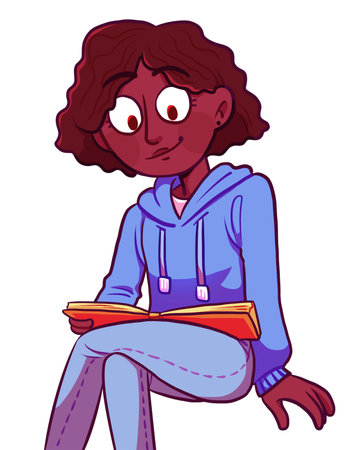 Young female student reading book for fun or enjoying studyingの写真素材