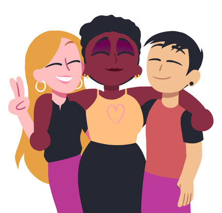 People of different races hugging. Peace and equality for all. Diversity.の写真素材