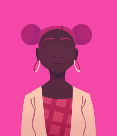 Portrait of a black woman or girl with pink hair on isolated colored background.の写真素材