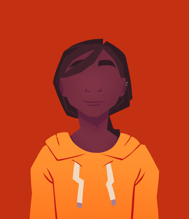 Portrait of black man, guy. Orange background and yellow hoodie. Dreadlocks hairstyleの写真素材