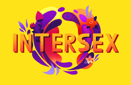 Intersex awareness drawing, surrounded with doodles, flowers. Pride flag design. Creative conceptの写真素材
