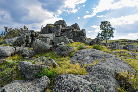 The ruins of the ancient citadel in the Khakassia, Siberia, Russiaの写真素材