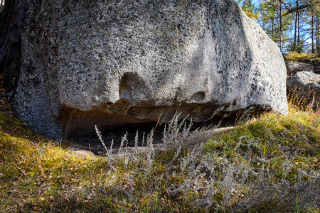 rocky landscape in the Khakassia, Siberia, Russia, Stone Park, Shirinsky Pillars, July Stone Parkの写真素材
