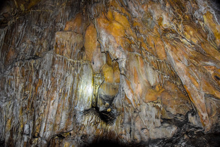 Interior view of Stalactites and stalagmites in the cave. Borodino Cave, Khakassia, Siberia, Russiaの写真素材
