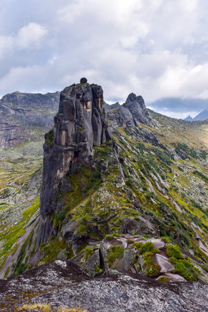 Famous rock formation in the mountains of Ergaki Nature Park, Russia, Krasnoyarsk Territory, Siberiaの写真素材