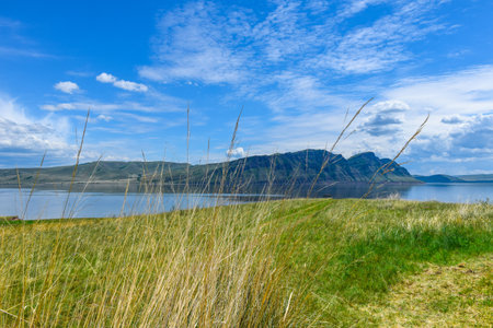 Beautiful landscape with lake and mountainsの写真素材
