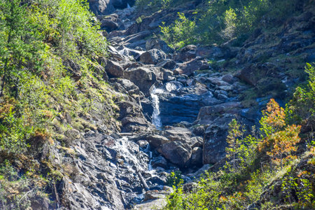 Waterfall in the mountains of the Khakassia, Siberia, Russiaの写真素材