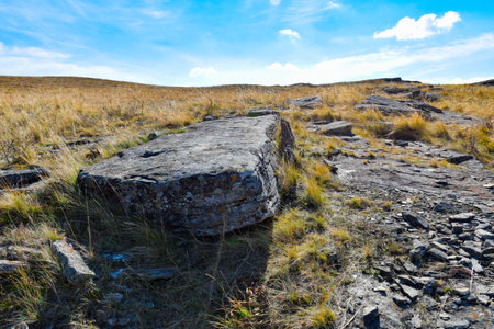 Rocks in the steppe on a background of the blue sky. Khakassia, Siberia, Russia