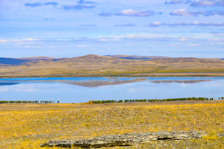 Khakassia, Siberia, Russia, Sahsyr is the largest freshwater lake in the world.の写真素材