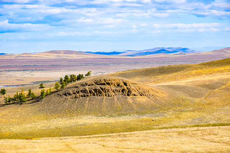 Landscape of the prairie in the Khakassia, Siberia, Russia, Sahsyrの写真素材