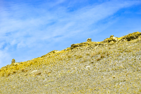 rocky hillside under blue sky. Khakassia, Siberia, Russia, Sahsyrの写真素材