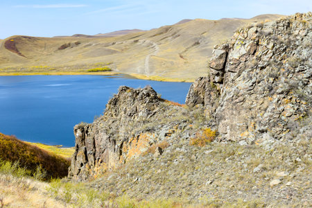 Khakassia, Siberia, Russia, Sahsyr. It is a large freshwater lake.の写真素材