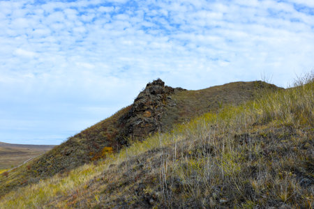 Mountain landscape in the steps of Khakassia, Siberia, Russiaの写真素材