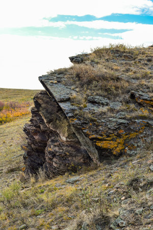 Rock in the steppe. Khakassia, Siberia, Russiaの写真素材