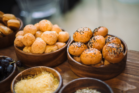 Homemade buns in a beautiful wooden cup3の写真素材