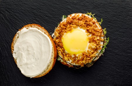 Hamburger with beef meat and egg.の写真素材