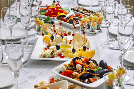 Side view of a banquet table.の写真素材