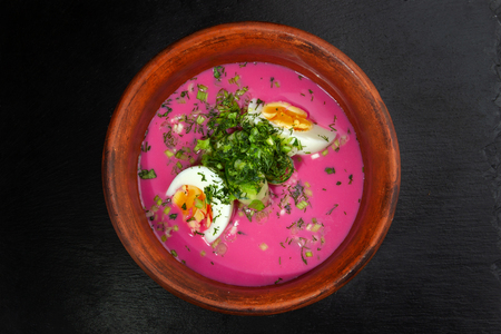 Russian cabbage soup - Borsht with egg and onion.の写真素材