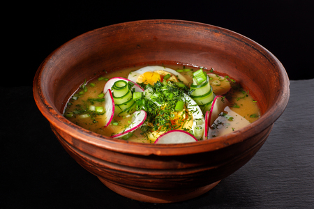 Italian soup with eggs.の写真素材