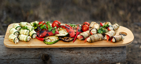 Grilled vegetables. Zucchini, forged zucchini, pepper. Background of grilled vegetables.の写真素材