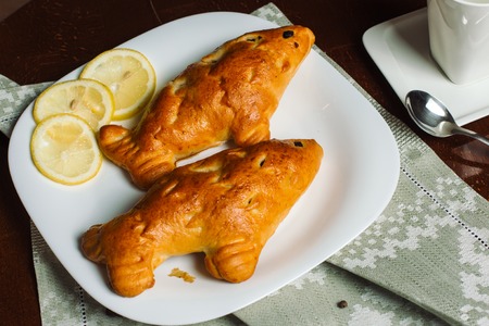 Pies in the form of fish. Two patties.の写真素材