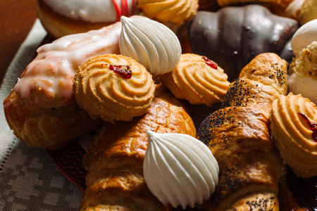 Bars cakes buns cookies background, Dessert, sweets for tea.の写真素材