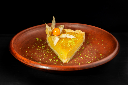 Lemon curd pie. Homemade delicious pie ,tart filled with lemon curd.の写真素材
