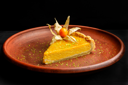 Lemon curd pie. Homemade delicious pie ,tart filled with lemon curd.の写真素材
