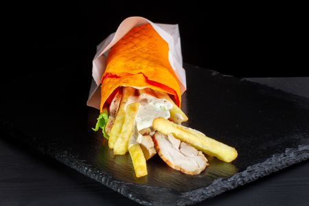 Shawarma sandwich, Doner Kebab in an orange cake.の写真素材