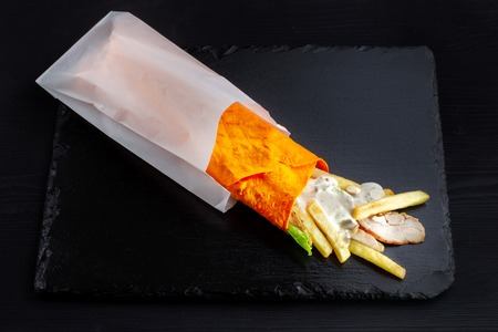 Shawarma sandwich, Doner Kebab in an orange cake.の写真素材