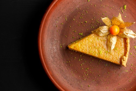 Lemon curd pie. Homemade delicious pie ,tart filled with lemon curd.の写真素材