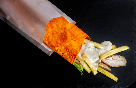 Shawarma sandwich, Doner Kebab in an orange cake.の写真素材