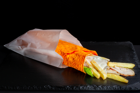 Shawarma sandwich, Doner Kebab in an orange cake.の写真素材