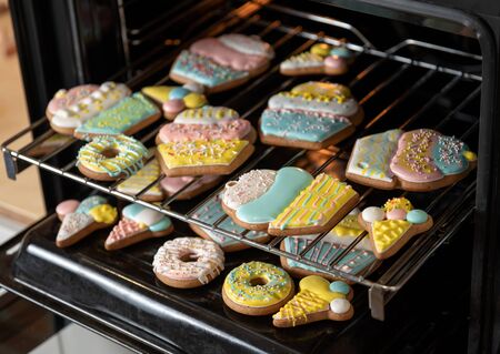 Gingerbreads in the form of a donuts, ice cream, and cakes are oven dried.の写真素材