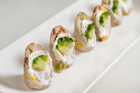 Pate rolls with cream cheese and broccoli.の写真素材