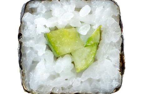Japanese traditional sushi rolls with cucumber, frontal. Macro.の写真素材