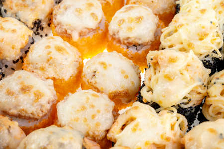 Fried Sushi - Hot Roll with Fish meat, Cream Cheese and Pastaの写真素材