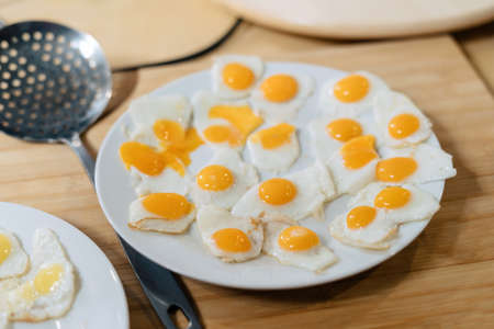 Quail eggs, lots of yolks. Delicious and healthy food.の写真素材