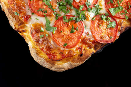 Pizza with tomatoes and parsley, top view. Rectangular pizzaの写真素材