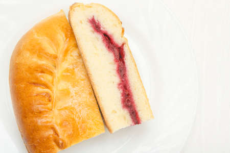 Fresh dessert to breakfast or dinner on wooden background. Copy space. Top view.の写真素材