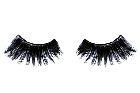 Extra long artificial black eyelashes isolated on white background. Top view.の写真素材
