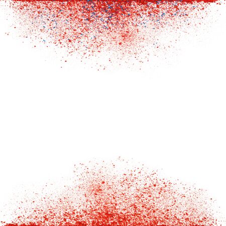 Scattered red and blue makeup powder as a frame. Beauty cosmetics texture. Creative makeup background. Top view, flat lay.の写真素材