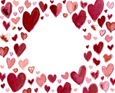 Colorful watercolor sketch of hearts isolated on white background. Symbol of Valentines day, romance...